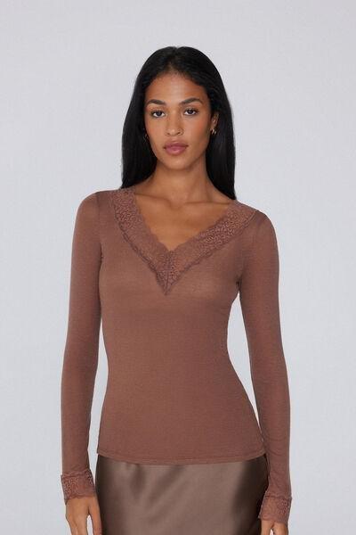 Brown Long-Sleeved Wool Top, 5701_304Y, large image number 0