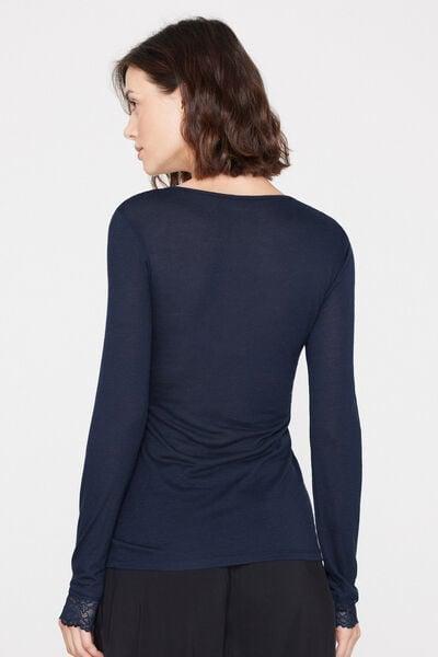 Navy Long-Sleeved Lace/Merino Wool Top, Absolute Blue, large image number 2