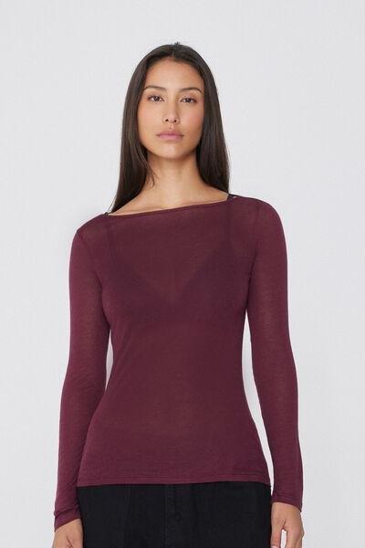 Maroon Boat Neck Top, , medium