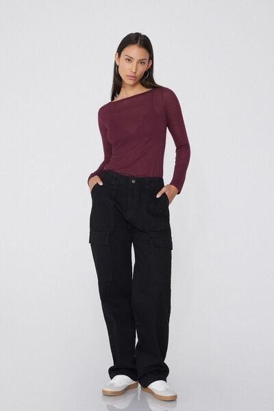 Maroon Boat Neck Top, , large image number 1