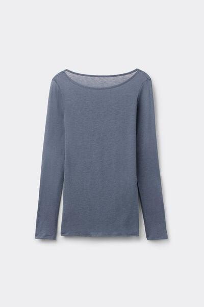 Blue Lightweight Boat Neck Wool Top, 5701_213Z, large image number 4