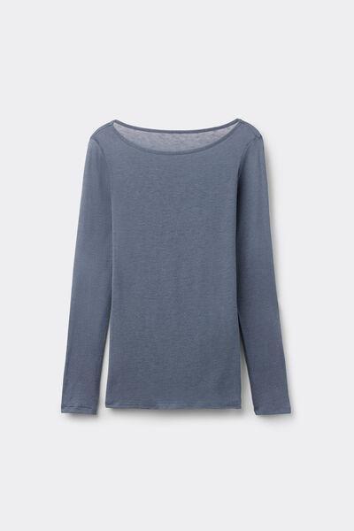 Blue Lightweight Boat Neck Wool Top, 5701_213Z, large image number 4