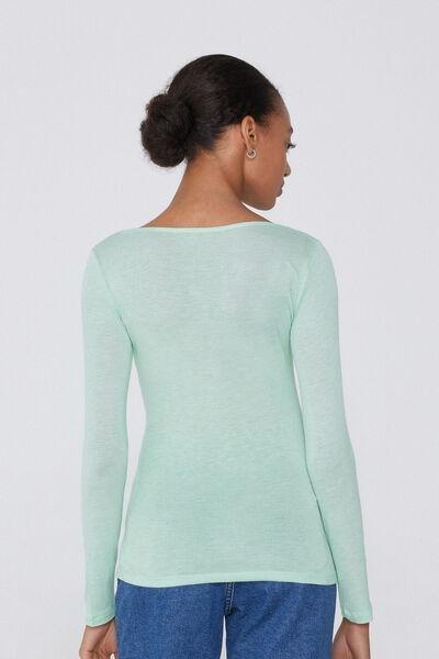 Green Viscose and Merino Wool Boat Neck Top, 5701_256W, large image number 2