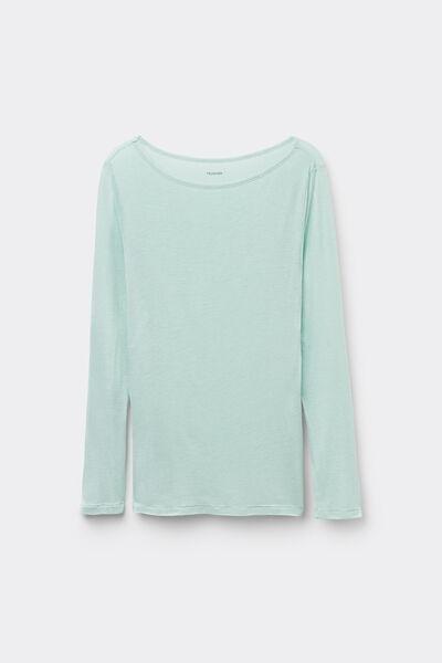 Green Viscose and Merino Wool Boat Neck Top, 5701_256W, large image number 4