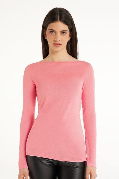 Pink Viscose and Merino Wool Boat Neck Top, 5701_258W, large image number 1