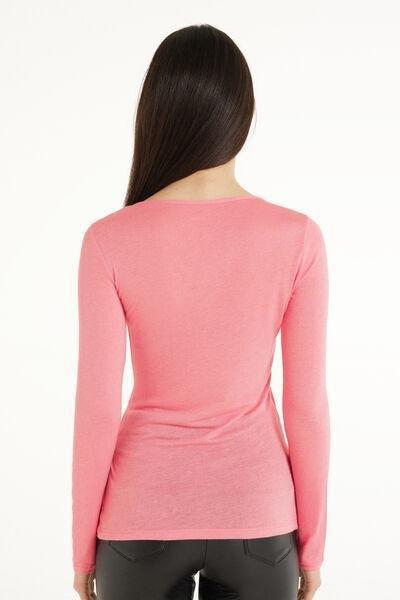 Pink Viscose and Merino Wool Boat Neck Top, 5701_258W, large image number 2