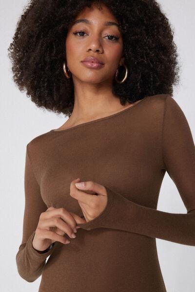 Beige Boat Neck Top, , large image number 2