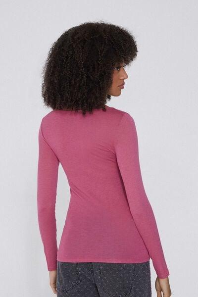Pink Viscose and Merino Wool Boat Neck Top, 5701_322Y, medium
