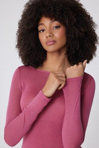 Pink Viscose and Merino Wool Boat Neck Top, 5701_322Y, large image number 3