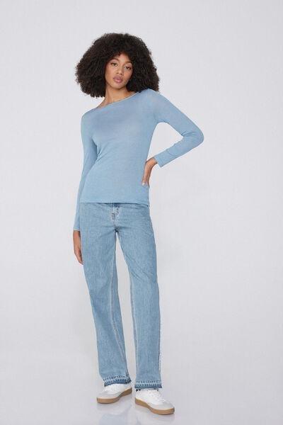 Blue Boat Neck Top, , large image number 1