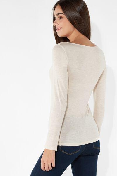 Cream Viscose And Merino Wool Boat-Neck Top, Natural Blend, large image number 2