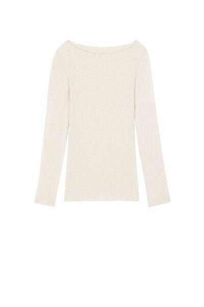 Cream Viscose And Merino Wool Boat-Neck Top, Natural Blend, large image number 4