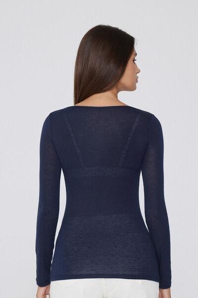 Navy Viscose and Merino Wool Boat Neck Top, Absolute Blue, large image number 2