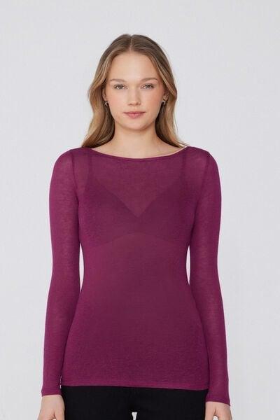 Burgundy Wool Boat Neck Wool Top, 5701_719Y, large image number 0