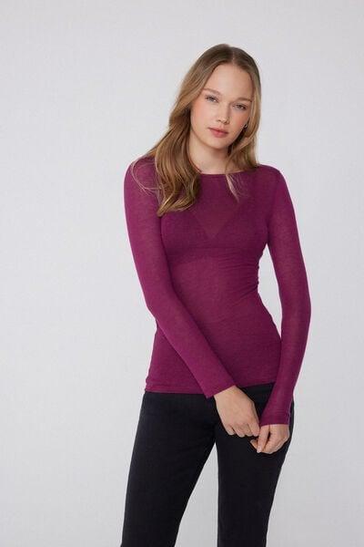 Burgundy Wool Boat Neck Wool Top, 5701_719Y, large image number 1