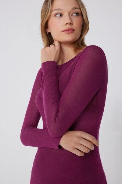 Burgundy Wool Boat Neck Wool Top, 5701_719Y, large image number 3