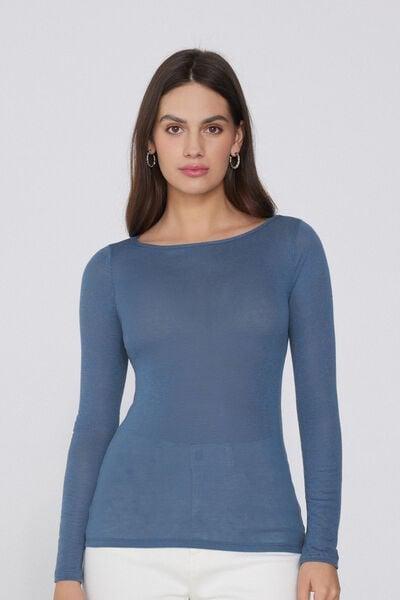 Blue Wool Boat Neck Wool Top, 5701_730Y, medium