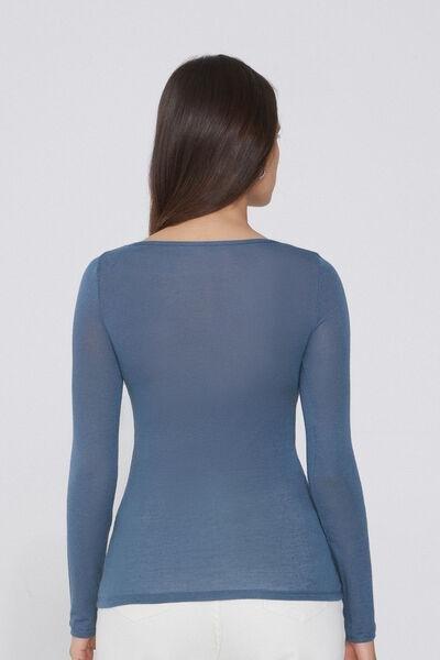 Blue Wool Boat Neck Wool Top, 5701_730Y, large image number 2