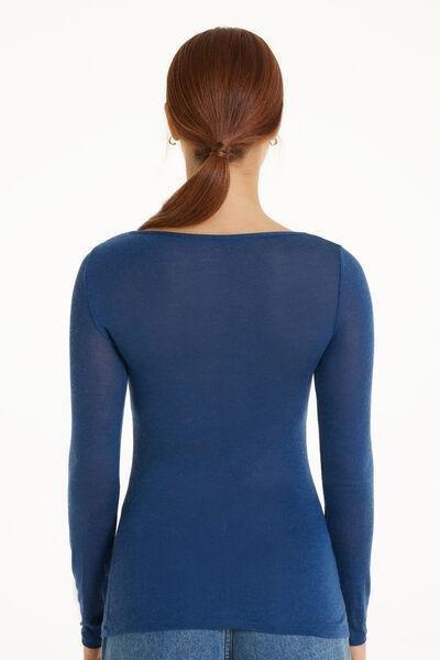 Blue Viscose and Merino Wool Boat Neck Top, 5701_890V, large image number 2