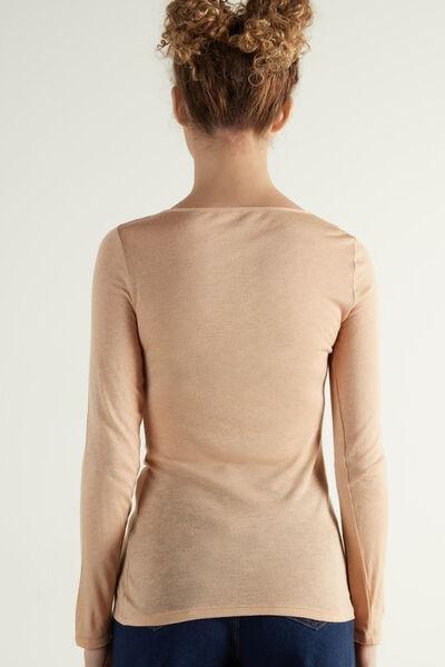 Blue Viscose and Merino Wool Boat Neck Top, 5701_925U, large image number 2