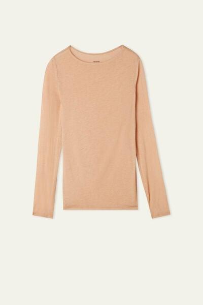 Blue Viscose and Merino Wool Boat Neck Top, 5701_925U, large image number 4