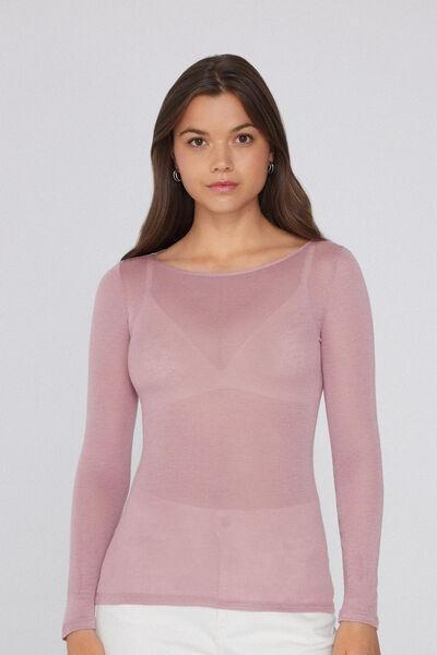 Pink Viscose And Merino Wool Boat Neck Top, 5701_946Y, large image number 0