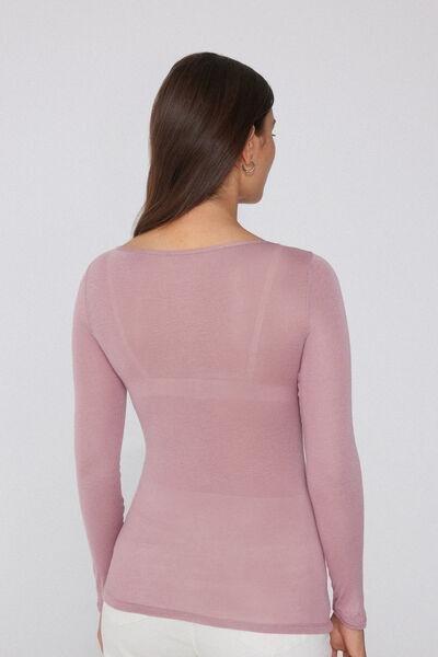 Pink Viscose And Merino Wool Boat Neck Top, 5701_946Y, large image number 2