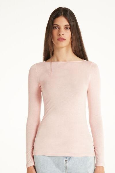 Pink Viscose And Merino Wool Boat Neck Top, 5701_972V, large image number 1