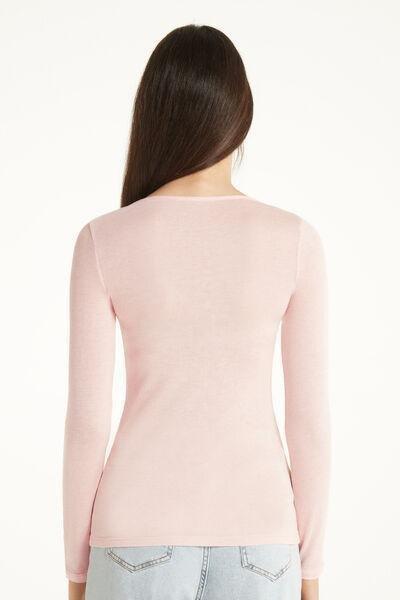 Pink Viscose And Merino Wool Boat Neck Top, 5701_972V, large image number 2