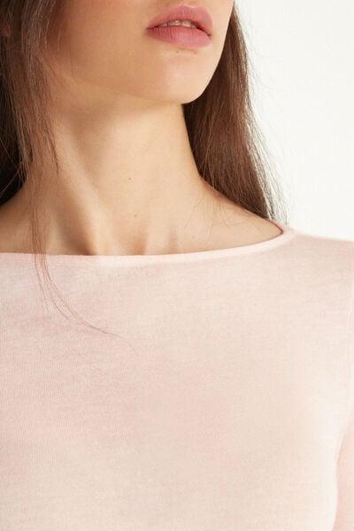 Pink Viscose And Merino Wool Boat Neck Top, 5701_972V, large image number 3