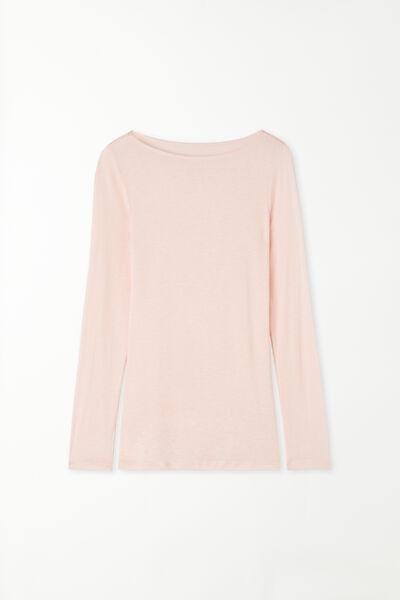 Pink Viscose And Merino Wool Boat Neck Top, 5701_972V, large image number 4