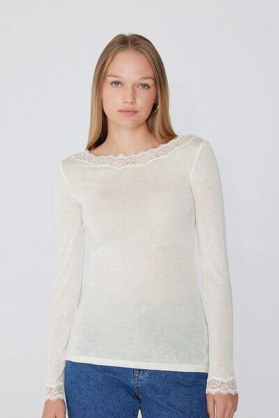 White Long-Sleeved Wool Top, , medium