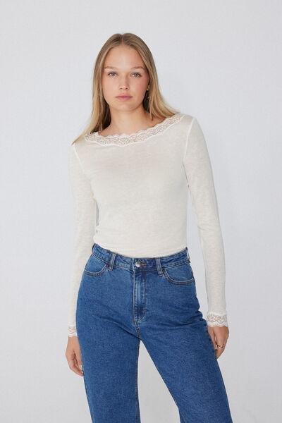 White Long-Sleeved Wool Top, Milk White, large image number 5