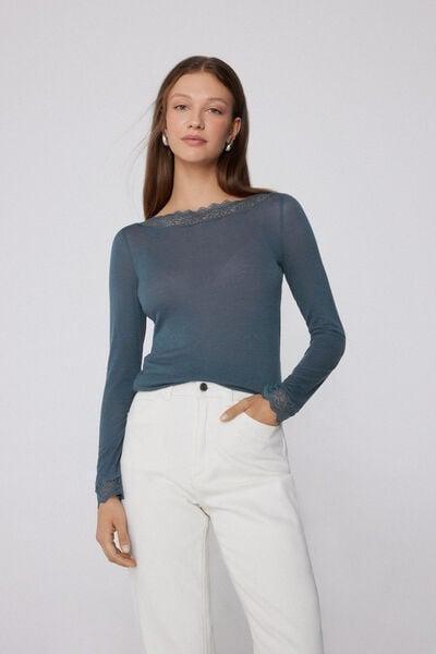 Grey Long-Sleeved Merino Wool Top, 5701_731Y, large image number 0