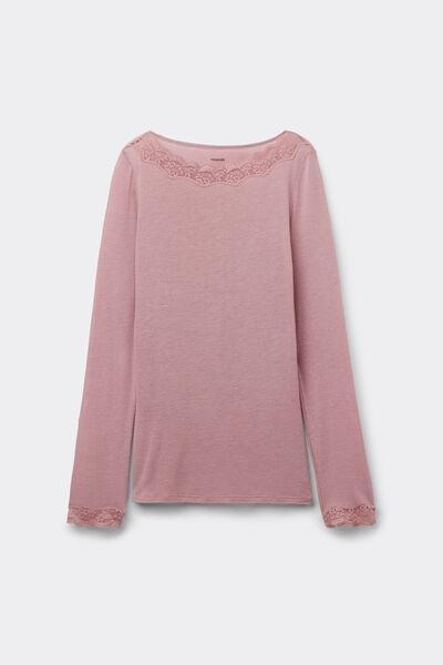 Pink Long Sleeve Boat Neck Wool Top, 5701_946Y, large image number 3