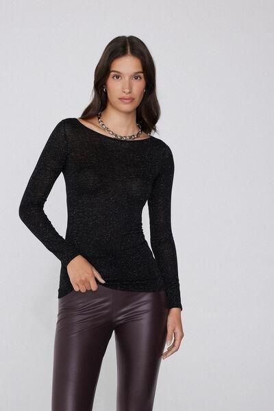 Black Long-Sleeve Merino Wool Top, 5701_941Y, large image number 0