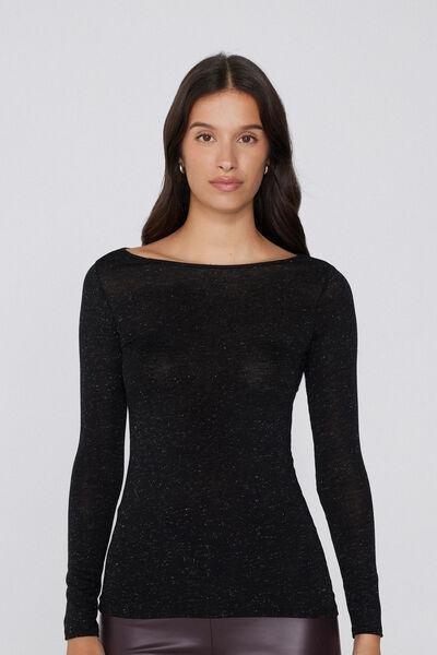 Black Long-Sleeve Merino Wool Top, 5701_941Y, large image number 1