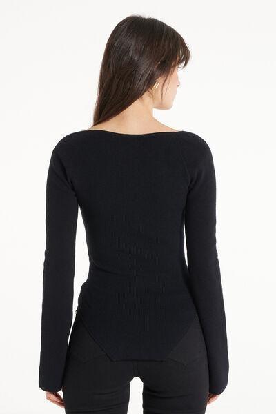 Black Ribbed Sweetheart Neckline Top, , large image number 2