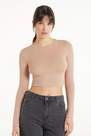 Tezenis - Beige Short Ribbed Viscose Top With Long Sleeves
