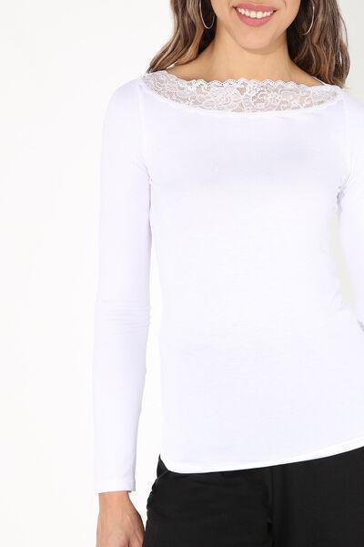 White Viscose Boat Neck Top, , large image number 3