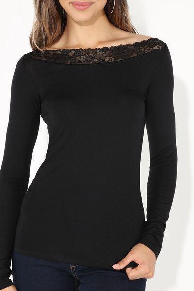Black Viscose Boat Neck Top, , large image number 3