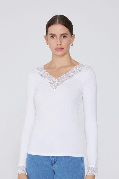 White V-Neck Shirt, White, medium