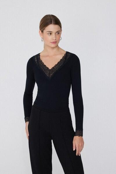 Black V-Neck Shirt, Black, medium