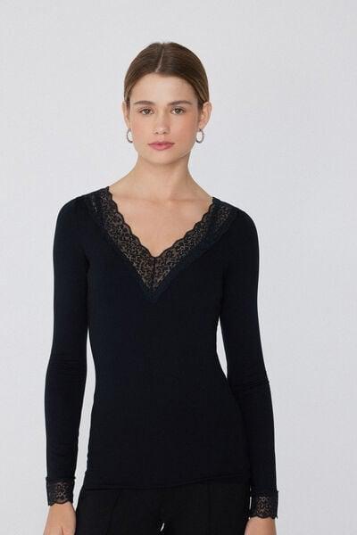 Black V-Neck Shirt, Black, medium