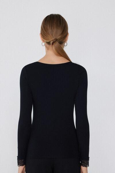 قميص أسود من ال"يسكوز بياقة على شكل V, Black, medium