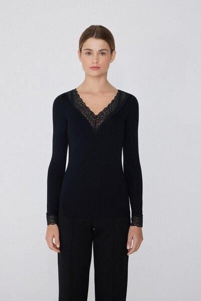 Black V-Neck Shirt, Black, large image number 3