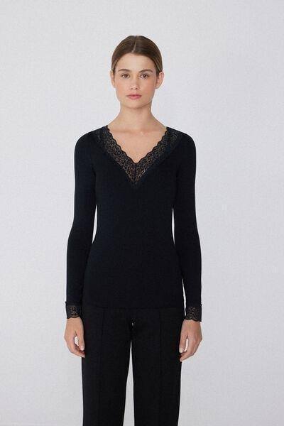Black V-Neck Shirt, Black, large image number 3
