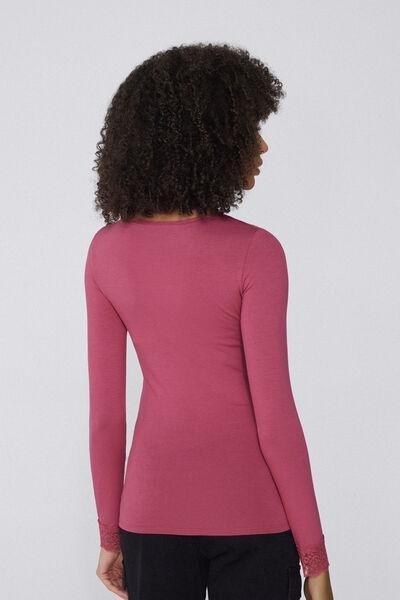 Pink Long Sleeve V-Neck Top, 5701_322Y, large image number 2