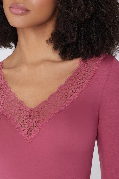 Pink Long Sleeve V-Neck Top, 5701_322Y, large image number 3