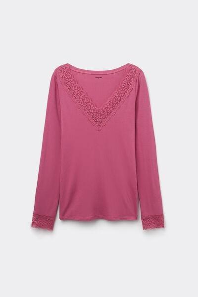 Pink Long Sleeve V-Neck Top, 5701_322Y, large image number 4